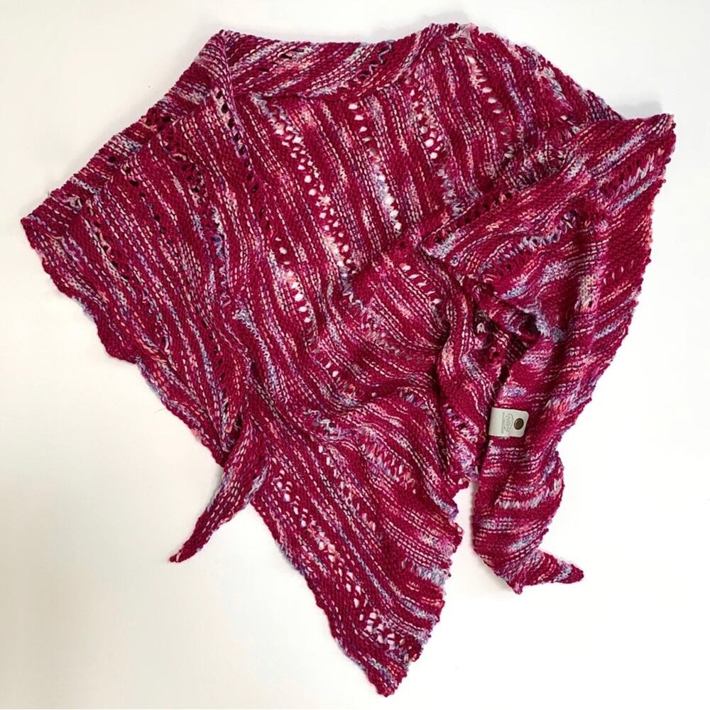 Handmade Lace Knit Shawl - Merino Wool Blend - Pink - Triangle Wrap Handknit